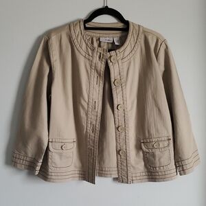 Chicos Platinum Jenlyn 3/4 Sleeve Beige Denim Jacket